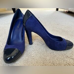 Lauren Ralph Lauren Women's Blue Suede and Patent Leather Heels Pumps Size 6.5